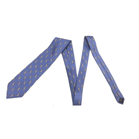 Tie Shop Roma Italy Yellow Blue 100% Silk Golf Themed 3.75" Necktie - Picture 3 of 3